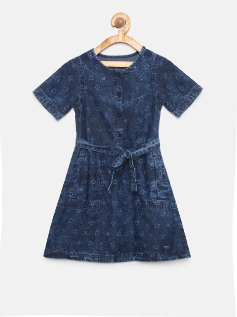 

Allen Solly Junior Girls Navy Blue Fit and Flare Denim Dress