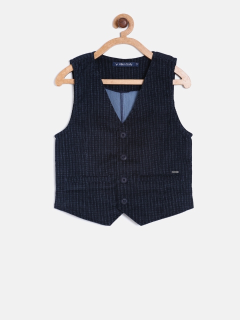 

Allen Solly Junior Boys Navy Blue Striped Pure Cotton Waistcoat