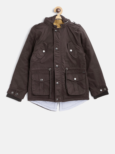 

Allen Solly Junior Boys Coffee Brown Solid Hooded Tailored Jacket
