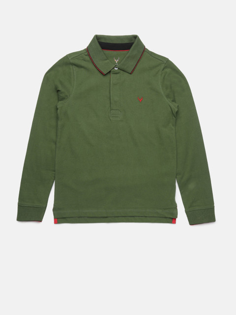 

Allen Solly Junior Boys Olive Green Solid Regular Fit Polo Collar T-shirt