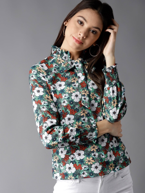 

Moda Rapido Women Green & White Printed Top