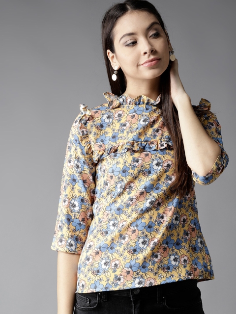 

Moda Rapido Women Mustard Yellow & Blue Printed Top