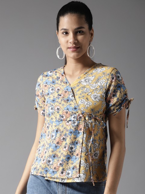 

Moda Rapido Women Yellow & Blue Printed Wrap Top