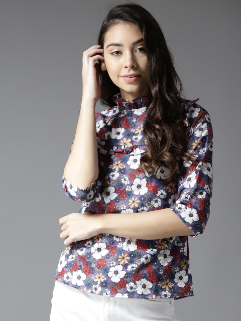 

Moda Rapido Women Purple & White Printed Top