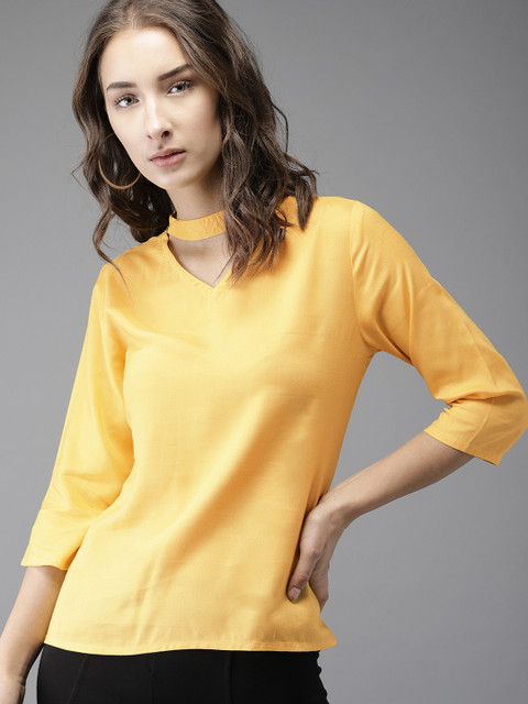 

Moda Rapido Women Mustard Yellow Solid Top
