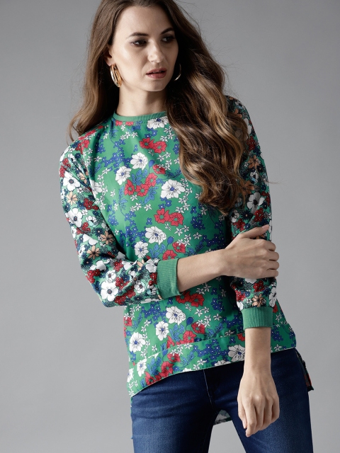 

Moda Rapido Women Green & White Printed High-Low Top