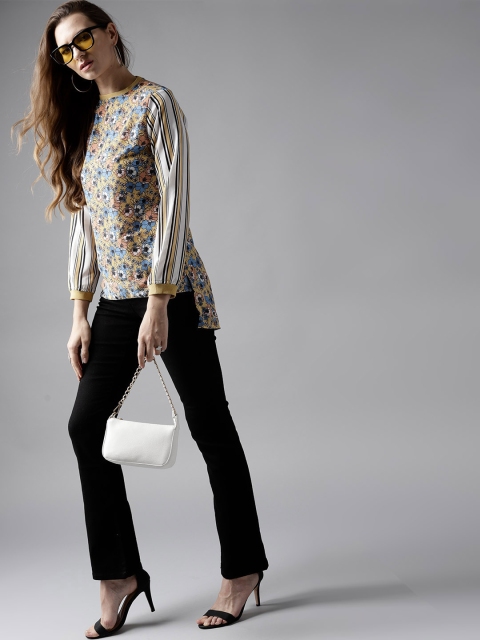

Moda Rapido Women Mustard Yellow Printed High-Low Top