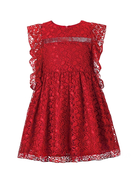 

CACA CINA Girls Maroon Self Design Fit and Flare Dress