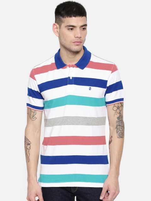 

IZOD Men White Striped Polo Collar T-shirt