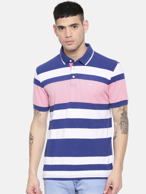 

IZOD Men Blue & Pink Striped Polo Collar T-shirt