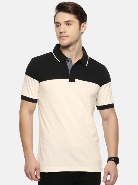 

IZOD Men Cream-Coloured & Black Colourblocked Polo Collar T-shirt