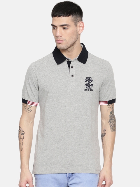 

IZOD Men Grey Melange Solid Polo Collar Pure Cotton T-shirt