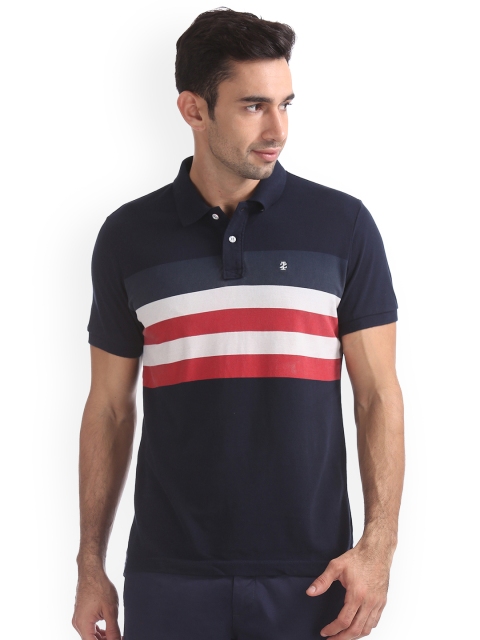 

IZOD Men Blue Printed Striped Polo Collar T-shirt