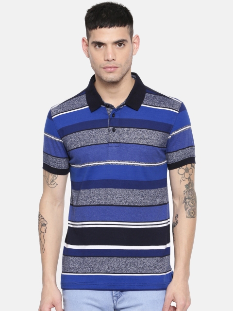 

IZOD Men Blue White Striped Polo Collar Pure Cotton T-shirt