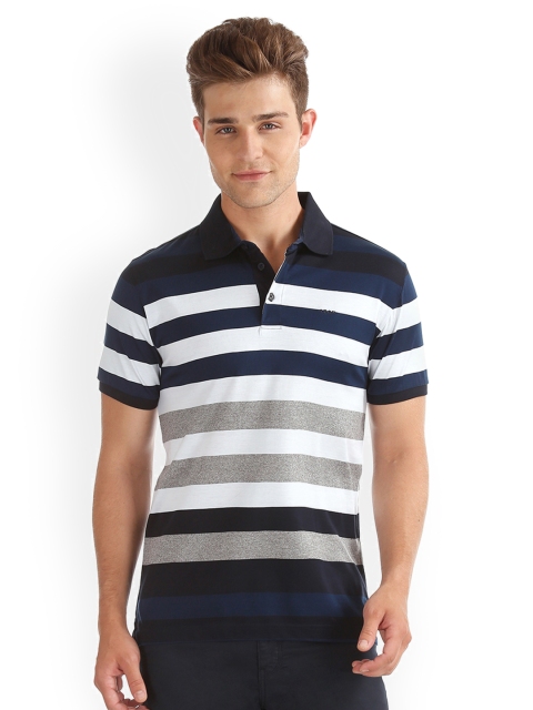 

IZOD Men Navy Blue Striped Polo Collar T-shirt