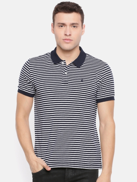 

IZOD Men Navy Blue & White Striped Polo Collar T-shirt