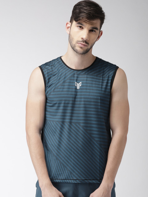 

2GO Men Navy Blue Striped Round Neck GO-DRY T-shirt