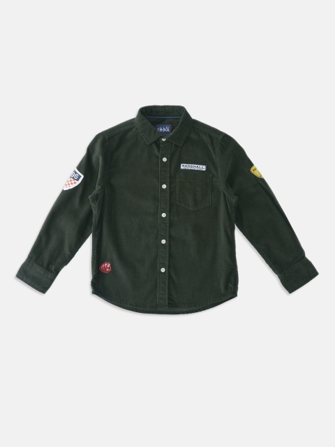 

CHALK by Pantaloons Boys Olive Green Regular Fit Self Design Corduroy Casual Shirt