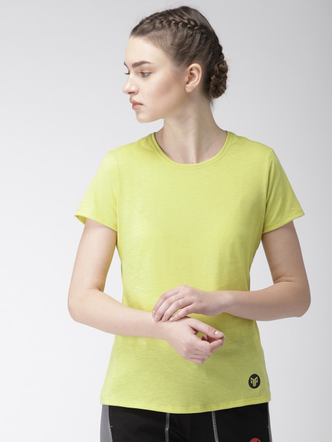 

2GO Women Yellow Solid Round Neck Yoga T-shirt