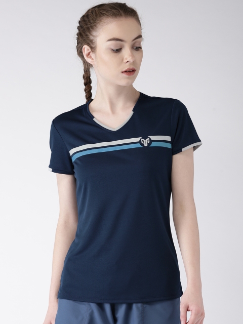 

2GO Women Navy Solid GO-DRY V-Neck T-shirt, Navy blue