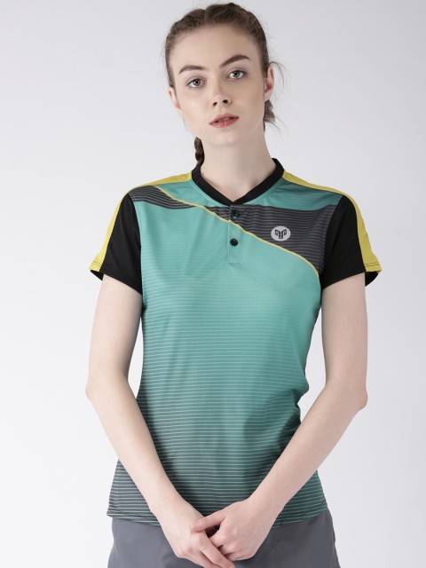 

2GO Women Sea Green & Black GO-DRY Henley Neck T-shirt