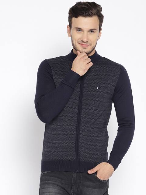 

Blackberrys Men Navy Blue Self Design Cardigan