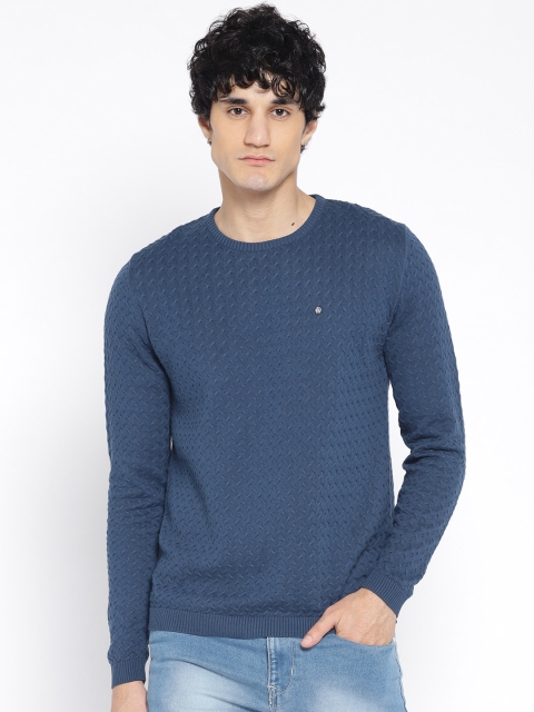 

Blackberrys Men Navy Blue Self Design Pullover