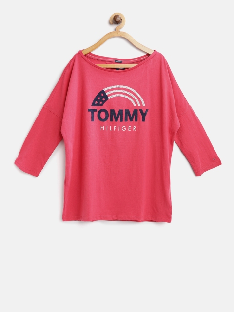 

Tommy Hilfiger Girls Pink Printed Round Neck T-shirt