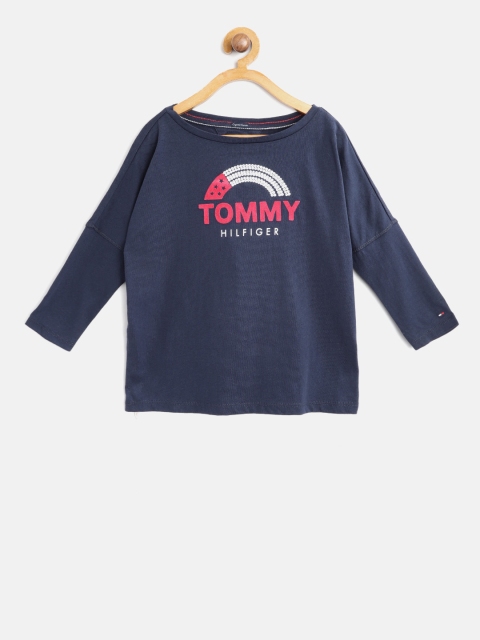 

Tommy Hilfiger Girls Navy Blue Printed Pure Cotton Top
