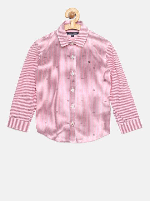 

Tommy Hilfiger Boys Red & White Regular Fit Striped Casual Shirt