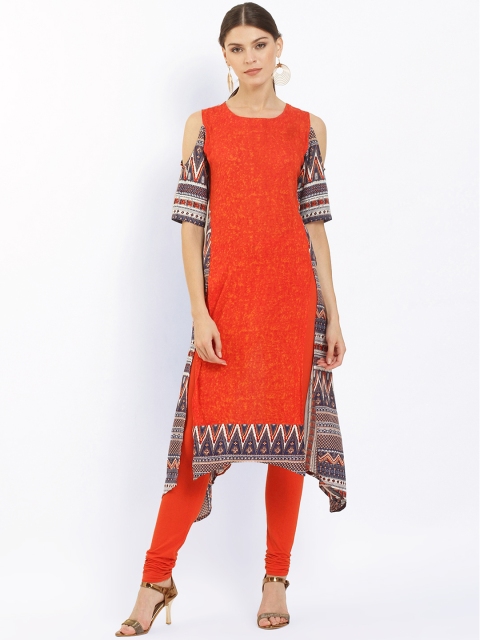 

Ives Women Orange Printed A-Line Kurta