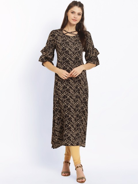 

Ives Women Black Printed A-Line Kurta