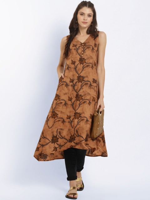 

Ives Women Brown Printed A-Line Kurta