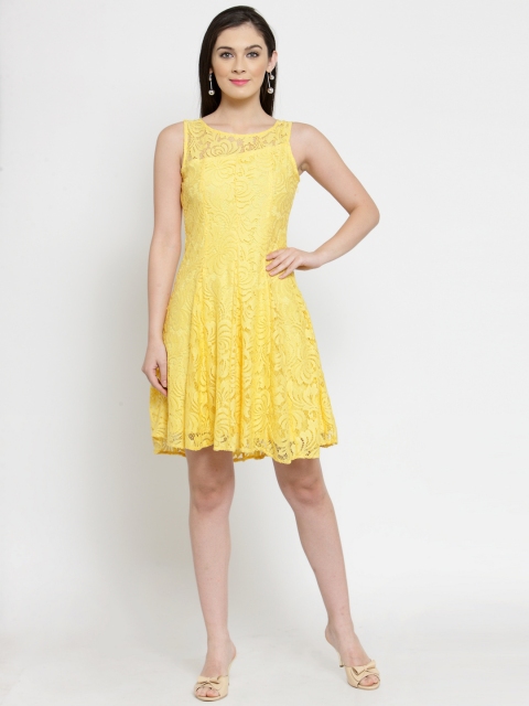 

Latin Quarters Women Yellow Self Design Fit and Flare Dress