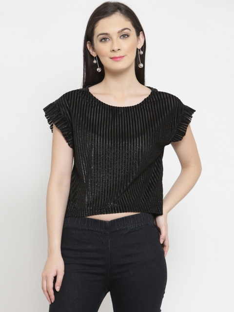 

Latin Quarters Women Black Striped Boxy Crop Top
