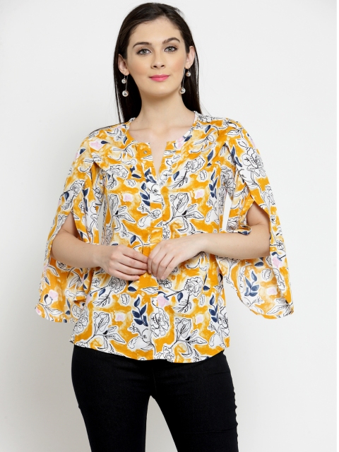 

Latin Quarters Women Mustard Printed A-Line Top