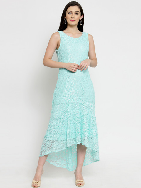 

Latin Quarters Women Turquoise Blue Self Design Maxi Dress