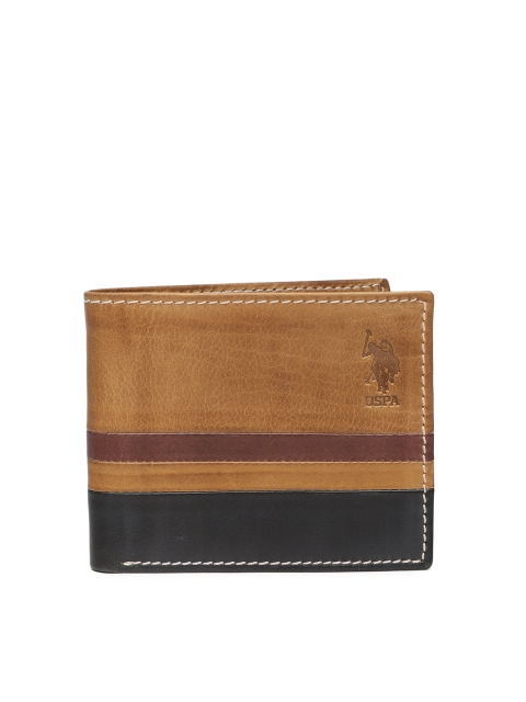

U.S. Polo Assn. Men Tan & Navy Blue Colourblocked Two Fold Wallet