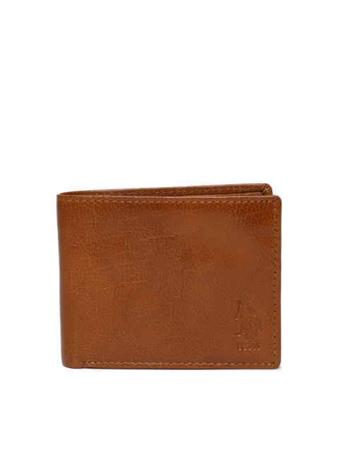

U.S. Polo Assn. Men Tan Brown Solid Leather Two Fold Wallet
