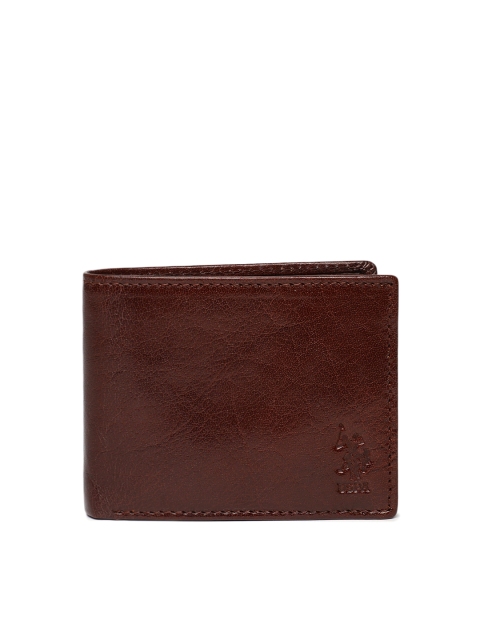 

U.S. Polo Assn. Men Burgundy Leather Solid Two Fold Wallet