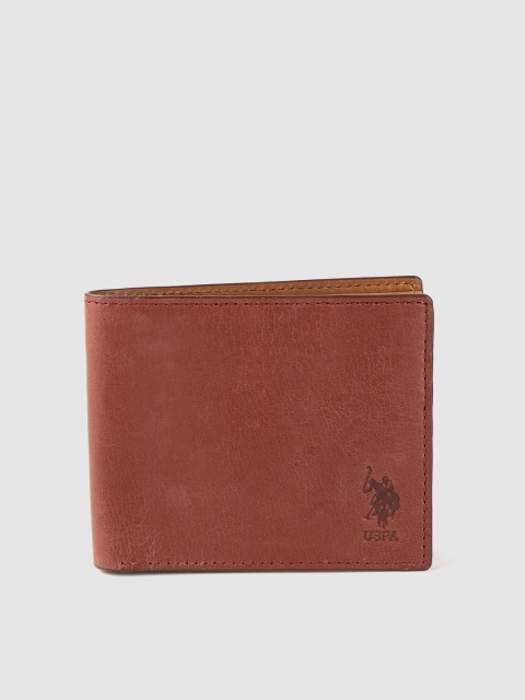 

U.S. Polo Assn. Men Rust Red Solid Leather Two Fold Wallet