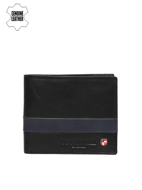

U.S. Polo Assn. Men Black Solid Genuine Leather Two Fold Wallet