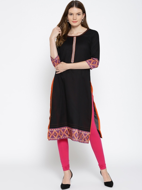 

Sringam Women Black Solid Straight Kurta