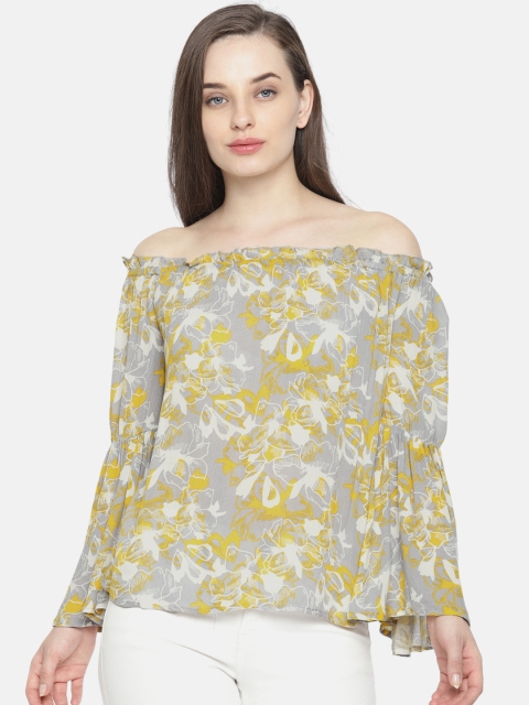 

Vero Moda Women Grey Printed Bardot Top