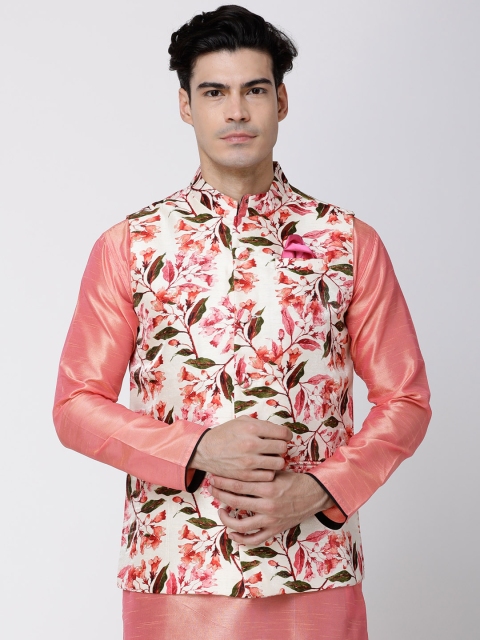 

Svanik Men Pink & Off white Printed Nehru Jacket