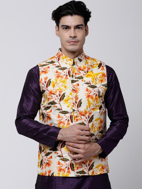 

Svanik Men Orange & Off White Printed Nehru Jacket