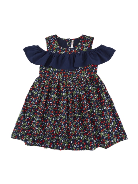 

CHALK by Pantaloons Girls Navy Blue Printed Fit and Flare Dress