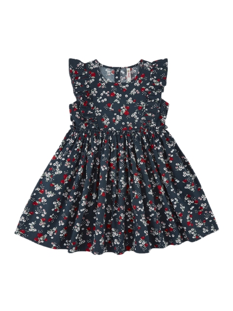 

CHALK by Pantaloons Girls Navy Blue Printed Fit and Flare Dress