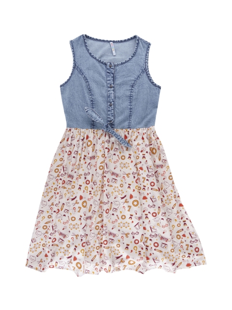 

POPPERS by Pantaloons Girls Blue Printed Fit and Flare Dress