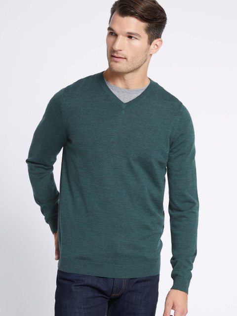 

Marks & Spencer Men Green Solid Woollen Sweater